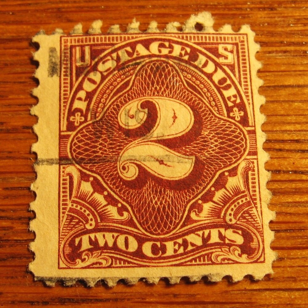 1894 2 Cent Postage Due Stamp Unwatermarked Perforated 12 Deep Vermillion